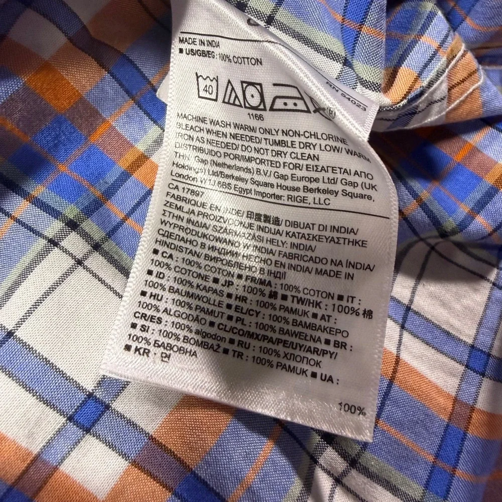Banana Republic Mens Tailored Slim Fit Plaid Button Down Shirt Blue Orange L
